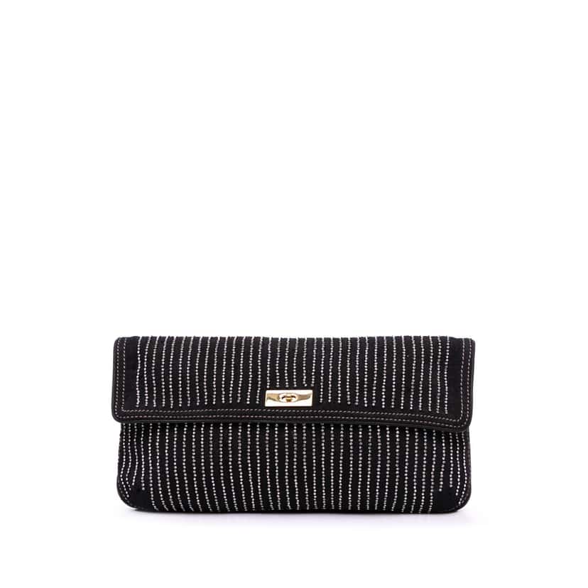 Chloé Crystal Embellish Canvas Clutch Black Canvas Good condition - Front View