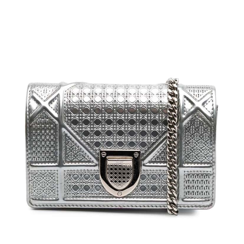 Dior Baby Metallic Patent Microcannage Diorama Flap Silver Leather Good condition - Front View