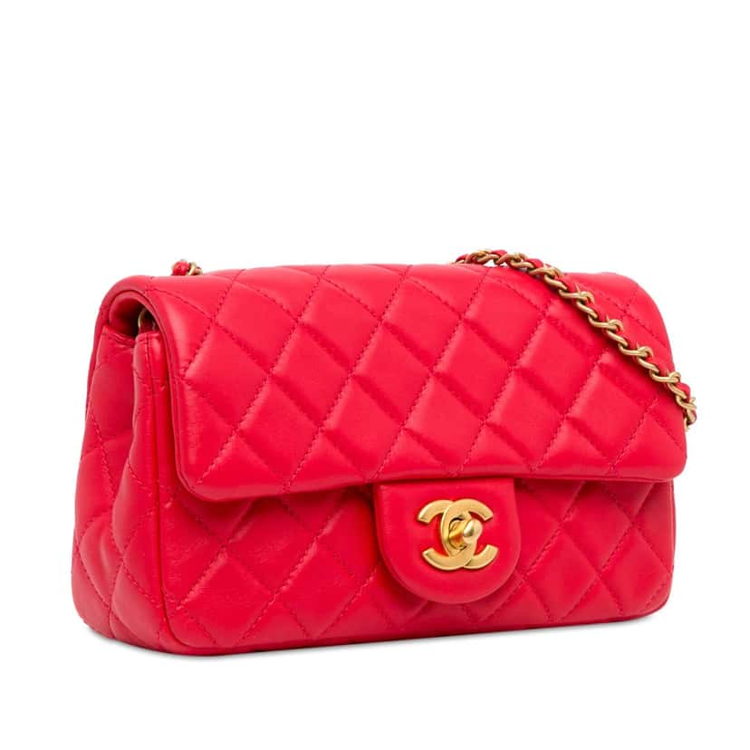 Chanel Mini Rectangular Lambskin Pearl Crush Flap Red Leather Good condition - Back View