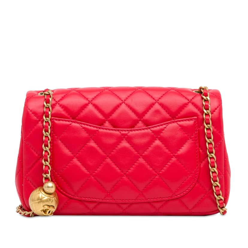 Chanel Mini Rectangular Lambskin Pearl Crush Flap Red Leather Good condition - Inside View