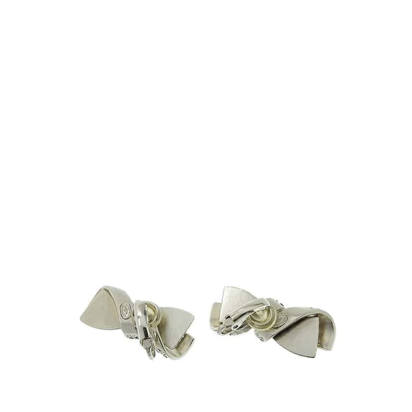 Chanel Silver Rhinestones Ribbon Clip on Earrings Silver Silver Good condition - Back View
