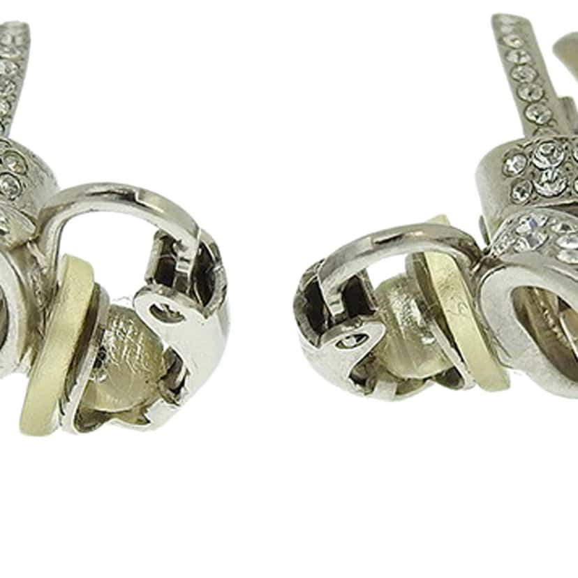 Chanel Silver Rhinestones Ribbon Clip on Earrings Silver Silver Good condition - Box View