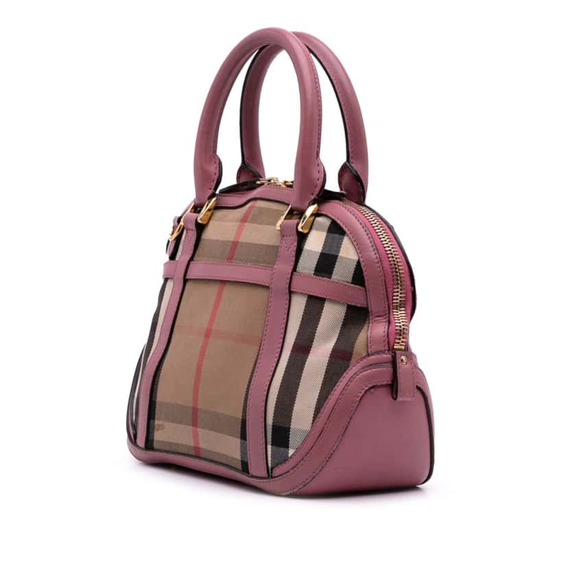 Burberry Small Leather Trimmed House Check Canvas Bridle Orchard Satchel Brown Canvas Good condition - Back View