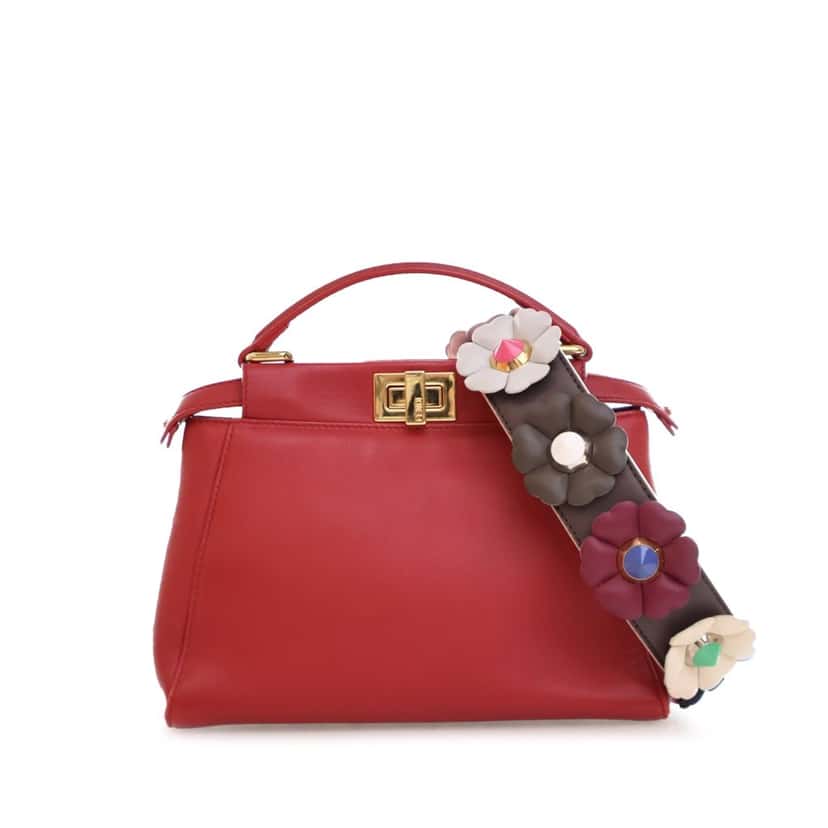 Fendi Mini Leather Flowerland Peekaboo Satchel Red Leather Good condition - Front View