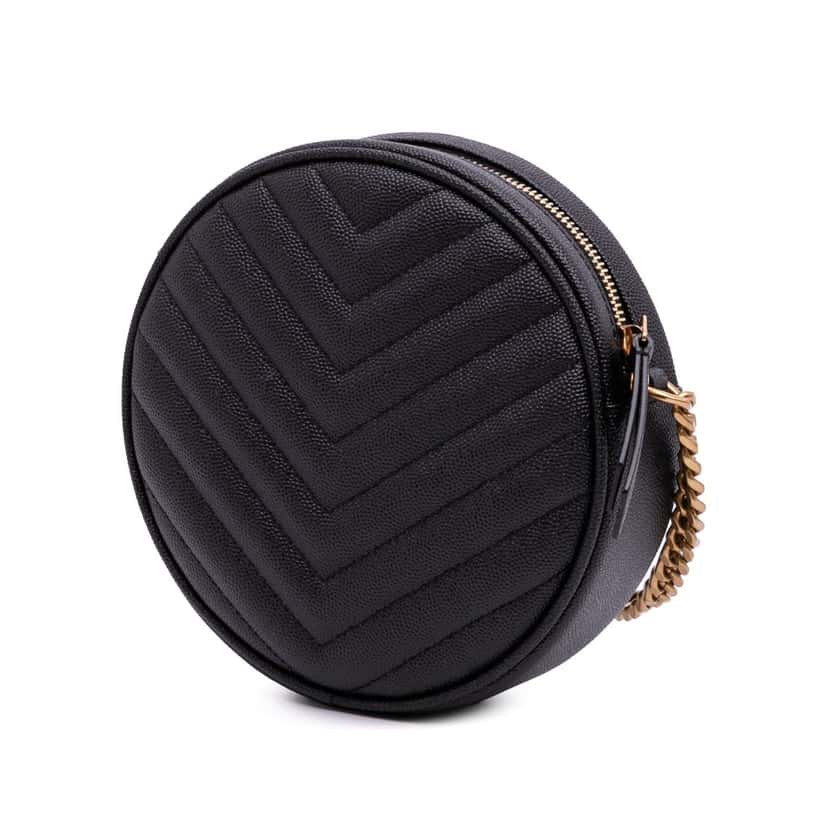 Saint Laurent Grain De Poudre Chevron Round Vinyle Camera Bag Black Leather Good condition - Back View