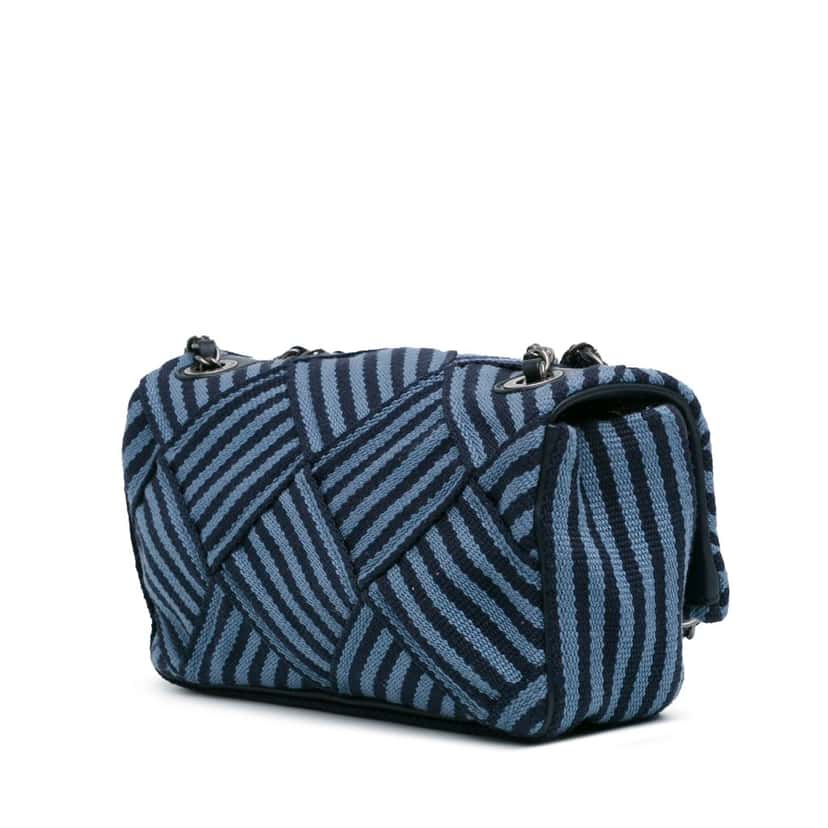 Chanel Canvas Stripe Flap Bag Blue Canvas Good condition - Back View