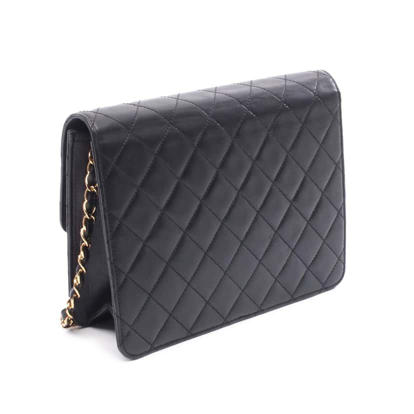 Chanel CC Quilted Lambskin Chain Single Flap Black Leather Good condition - Back View