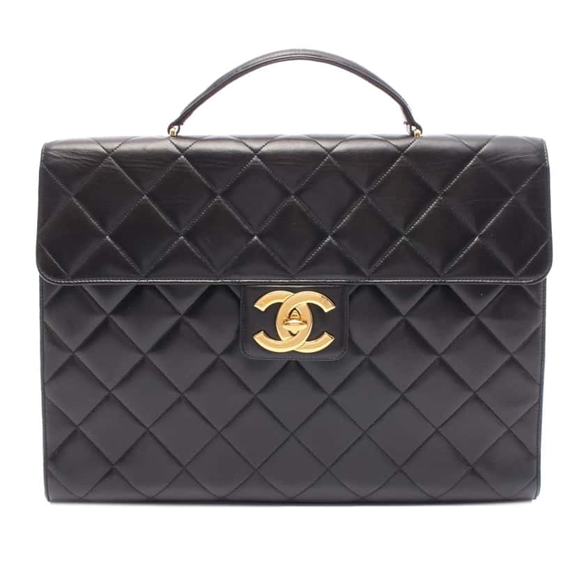 Chanel CC Quilted Lambskin Flap Briefcase Black Leather Good condition - Front View