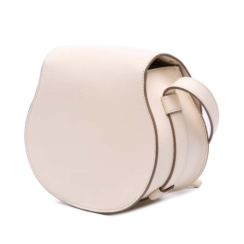 Chloé Small Perforated Grained Calfskin Marcie Saddle Crossbody White Leather Good condition - Back View