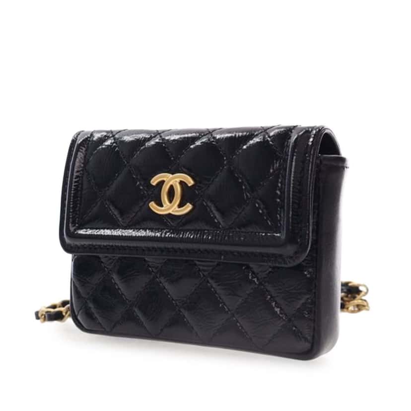Chanel Mini Quilted Aged Calfskin Card Holder On Chain Belt Bag Black Leather Good condition - Inside View