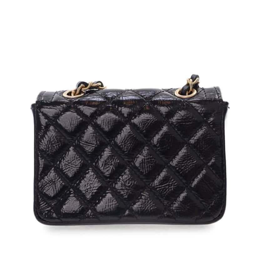 Chanel Mini Quilted Aged Calfskin Card Holder On Chain Belt Bag Black Leather Good condition - Model View