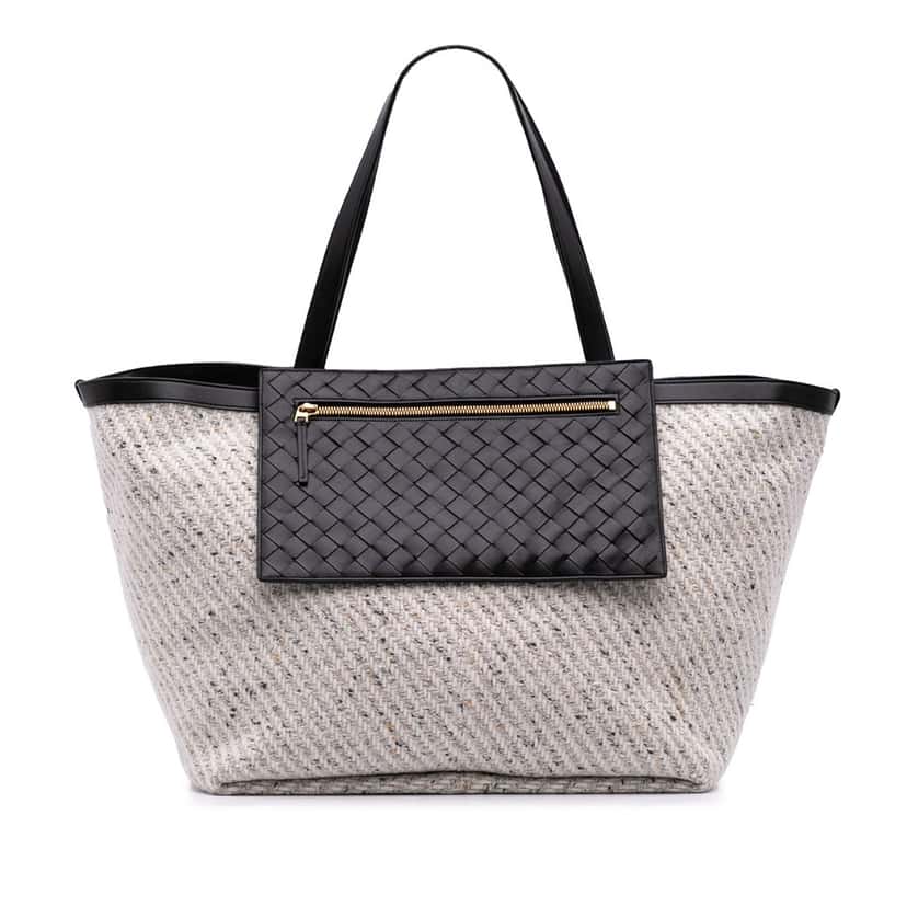 Bottega Veneta Large Wool and Calfskin Flip Flap Tote Grey Wool Good condition - Front View