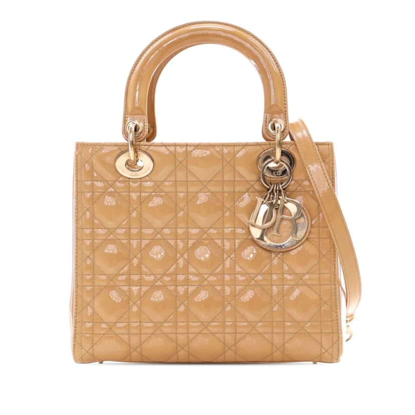 Dior Medium Patent Cannage Lady Dior Brown Leather Good condition - Front View