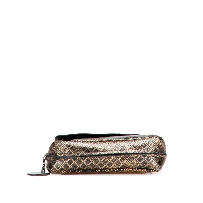 Bottega Veneta Metallic Calfskin Intrecciomirage Chain Flap Crossbody Gold Leather Good condition - Inside View
