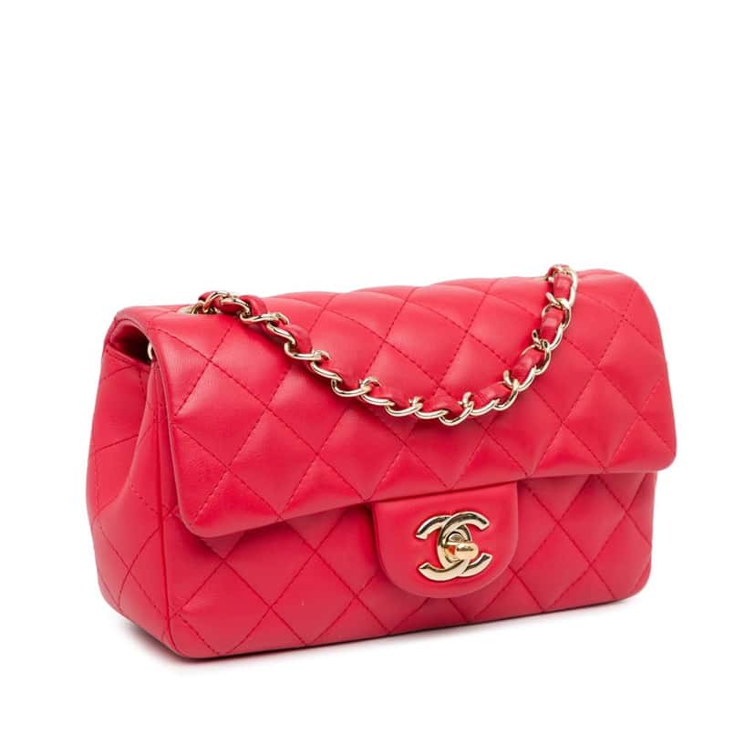 Chanel Mini Rectangular Classic Lambskin Single Flap Red Leather Good condition - Back View
