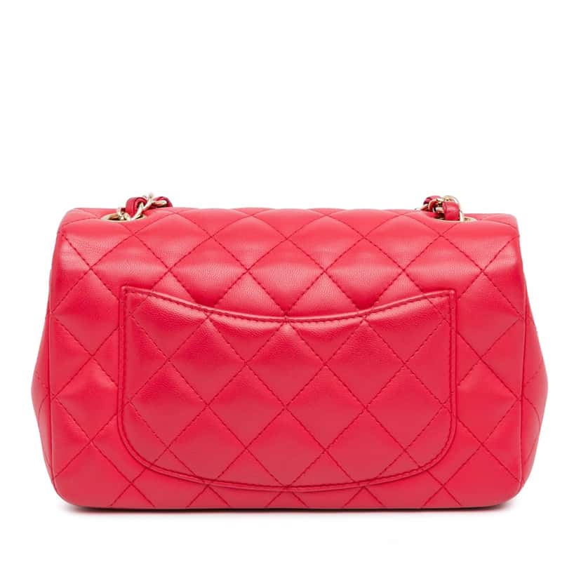 Chanel Mini Rectangular Classic Lambskin Single Flap Red Leather Good condition - Inside View