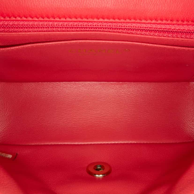 Chanel Mini Rectangular Classic Lambskin Single Flap Red Leather Good condition - Box View