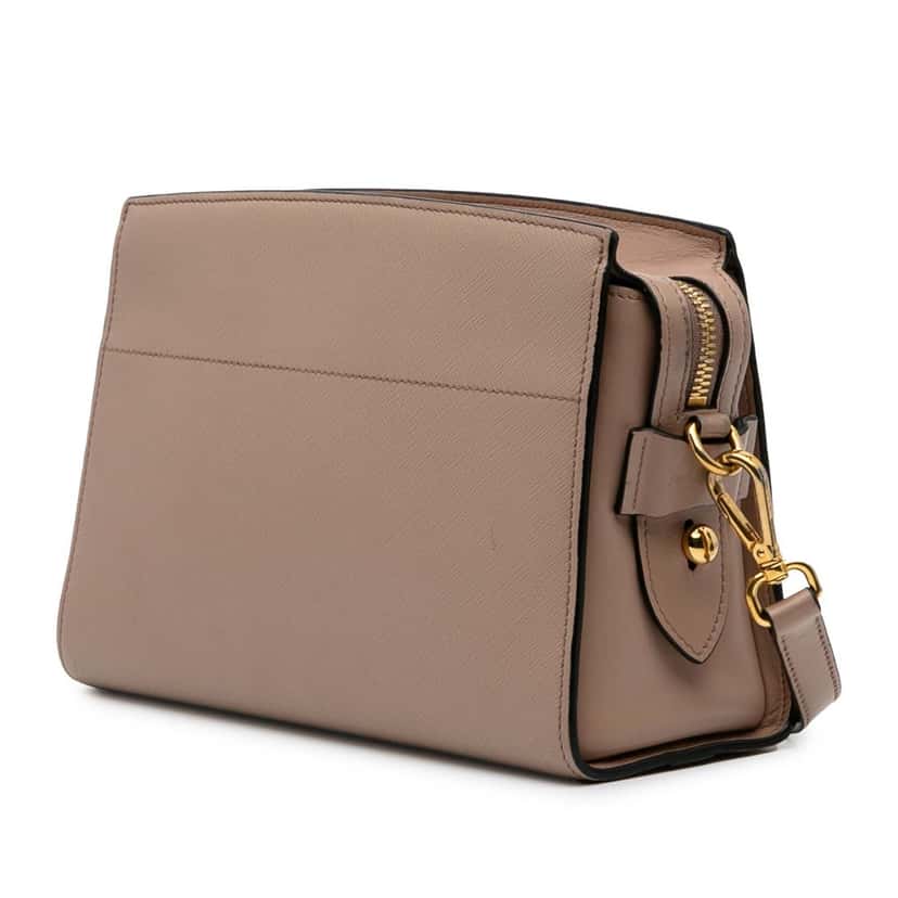 Prada Saffiano and City Calf Esplanade Crossbody Brown Leather Good condition - Back View