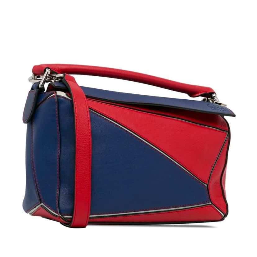 Loewe Small Bicolor Calfskin Puzzle Satchel Red Leather Good condition - Back View