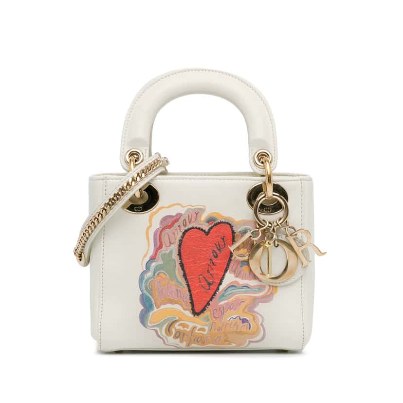 Dior Niki De Saint Phalle Mini Calfskin Dioramour Lady Dior White Leather Good condition - Front View