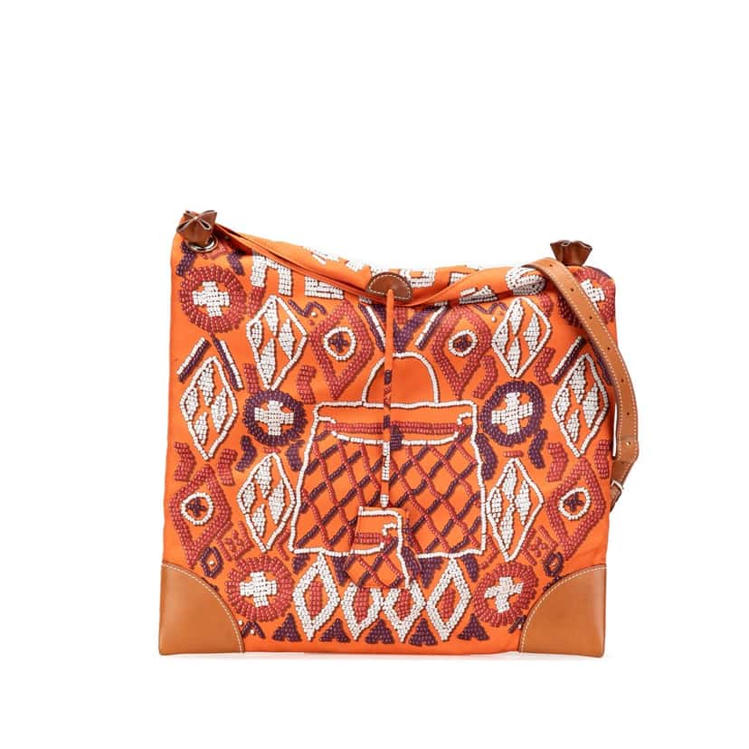 Hermès Silk and Barenia Kelly En Perles Silky City 33 Orange Silk Good condition - Front View