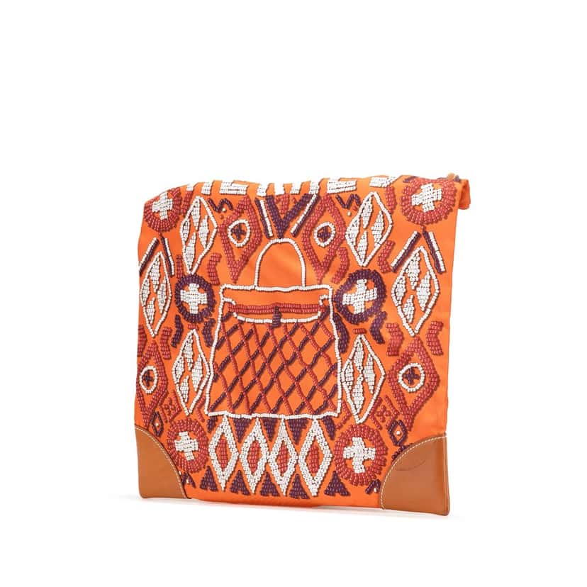 Hermès Silk and Barenia Kelly En Perles Silky City 33 Orange Silk Good condition - Back View