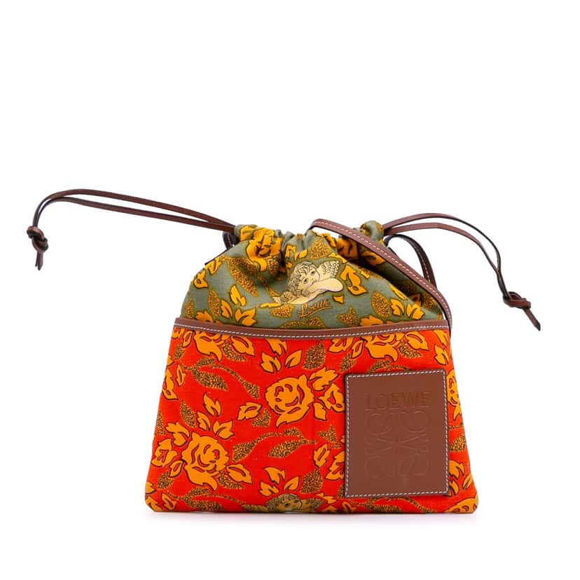 Loewe Paulas Ibiza Canvas Angel Drawstring Crossbody Orange Canvas Good condition - Front View