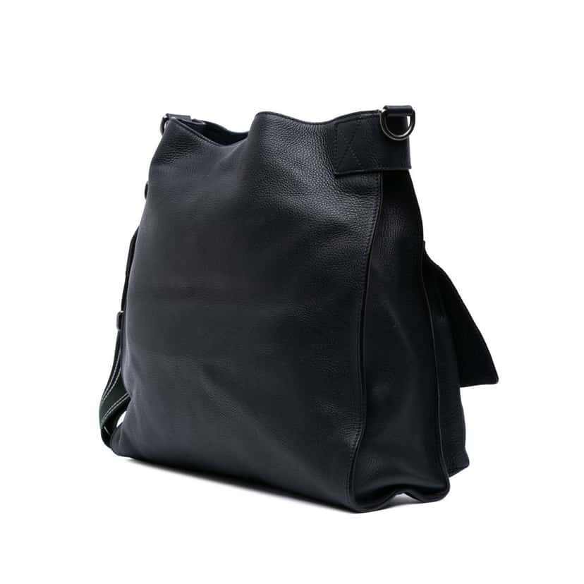 Gucci Large Leather Bamboo Double Pocket Messenger Bag Black Leather Good condition - Back View