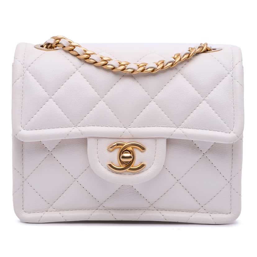Chanel Mini Quilted Caviar Sweet Classic Flap White Leather Good condition - Front View