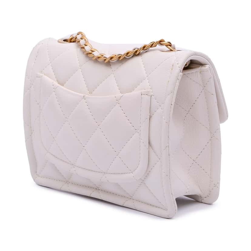Chanel Mini Quilted Caviar Sweet Classic Flap White Leather Good condition - Back View