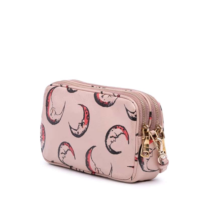 Miu Miu Goatskin Madras Moon Print Double Zip Crossbody Pink Leather Good condition - Back View