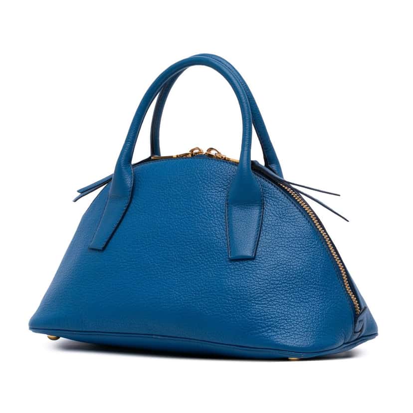 Miu Miu Goatskin Madras Bowling Bag Blue Leather Good condition - Back View