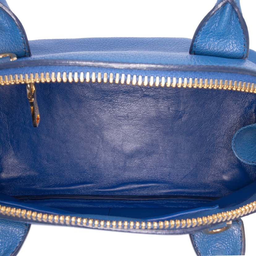Miu Miu Goatskin Madras Bowling Bag Blue Leather Good condition - Model View