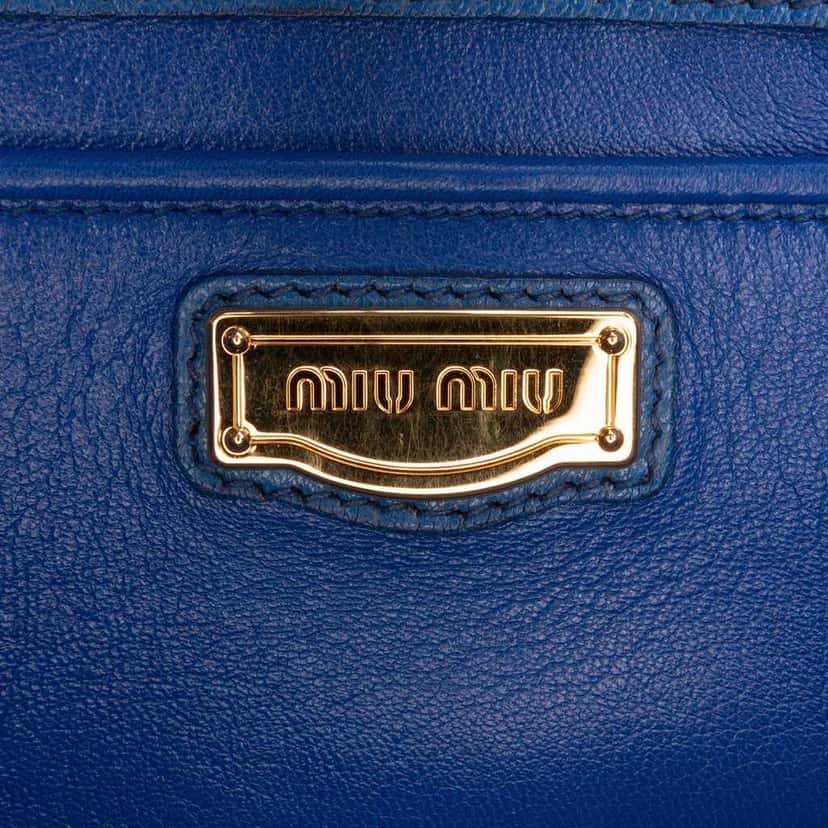 Miu Miu Goatskin Madras Bowling Bag Blue Leather Good condition - Box View