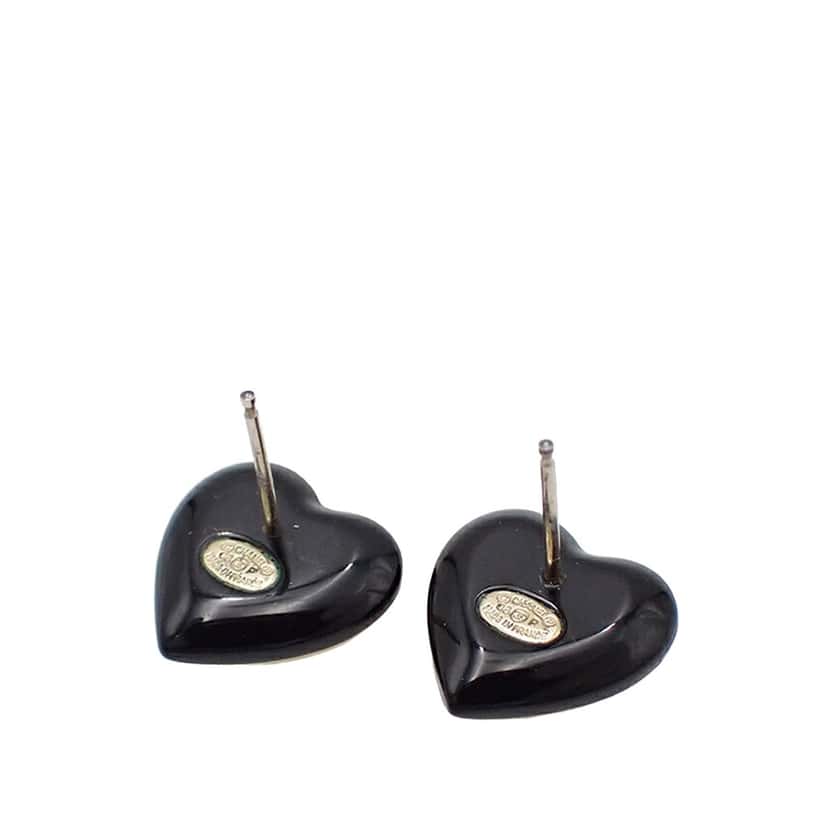Chanel Resin CC Heart Push Back Earrings White Good condition - Inside View