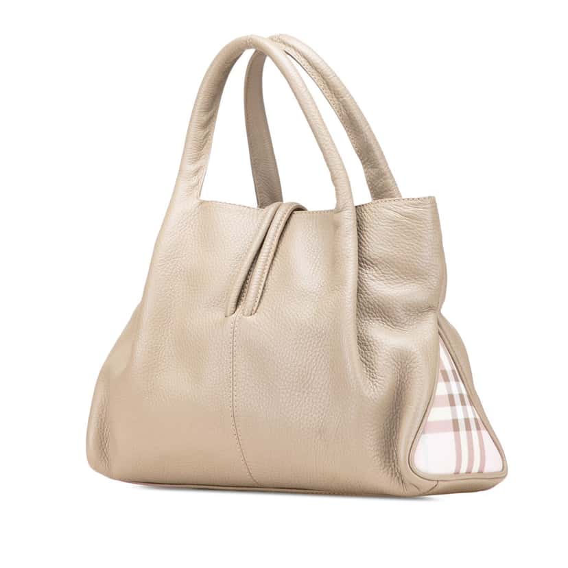 Burberry House Check Trimmed Leather Horn Toggle Tote Brown Leather Good condition - Back View