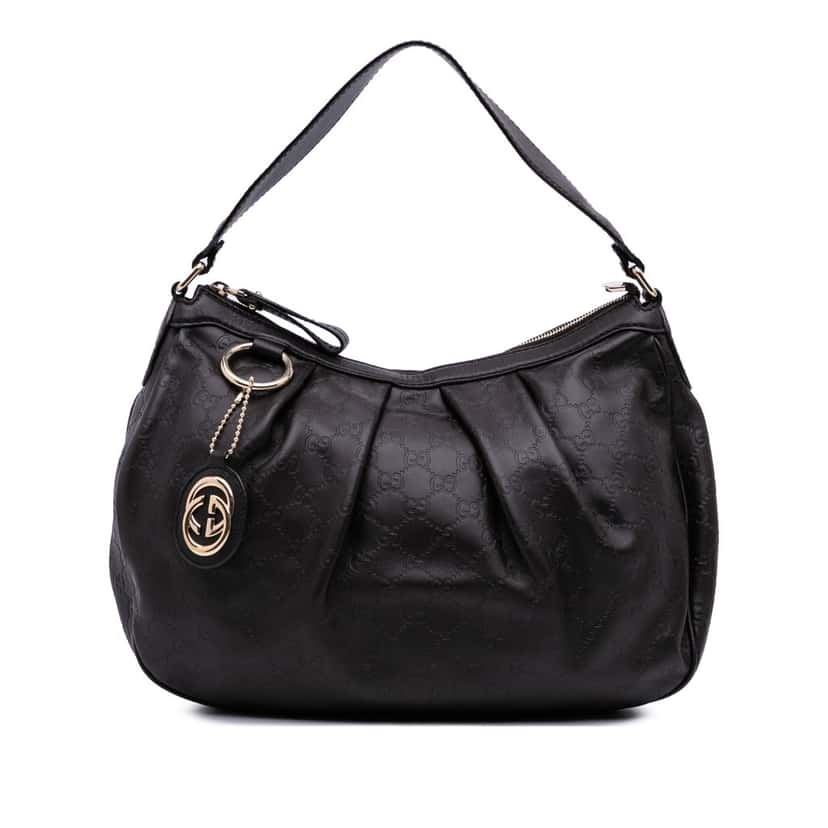 Gucci Guccissima Sukey Shoulder Bag Black Leather Good condition - Front View