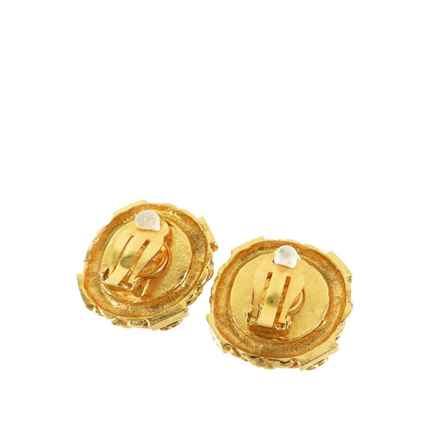 Chanel CC Gold Plated Faux Pearl Clip on Earrings Gold Metal Good condition - Back View
