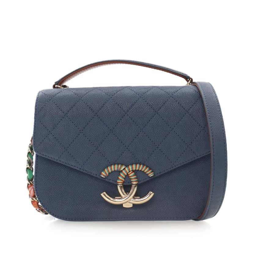 Chanel Small Caviar Paris Cuba Thread Around Flap Blue Leather Good condition - Front View