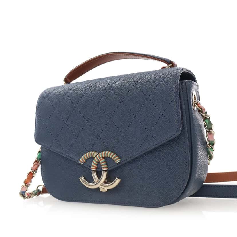 Chanel Small Caviar Paris Cuba Thread Around Flap Blue Leather Good condition - Back View
