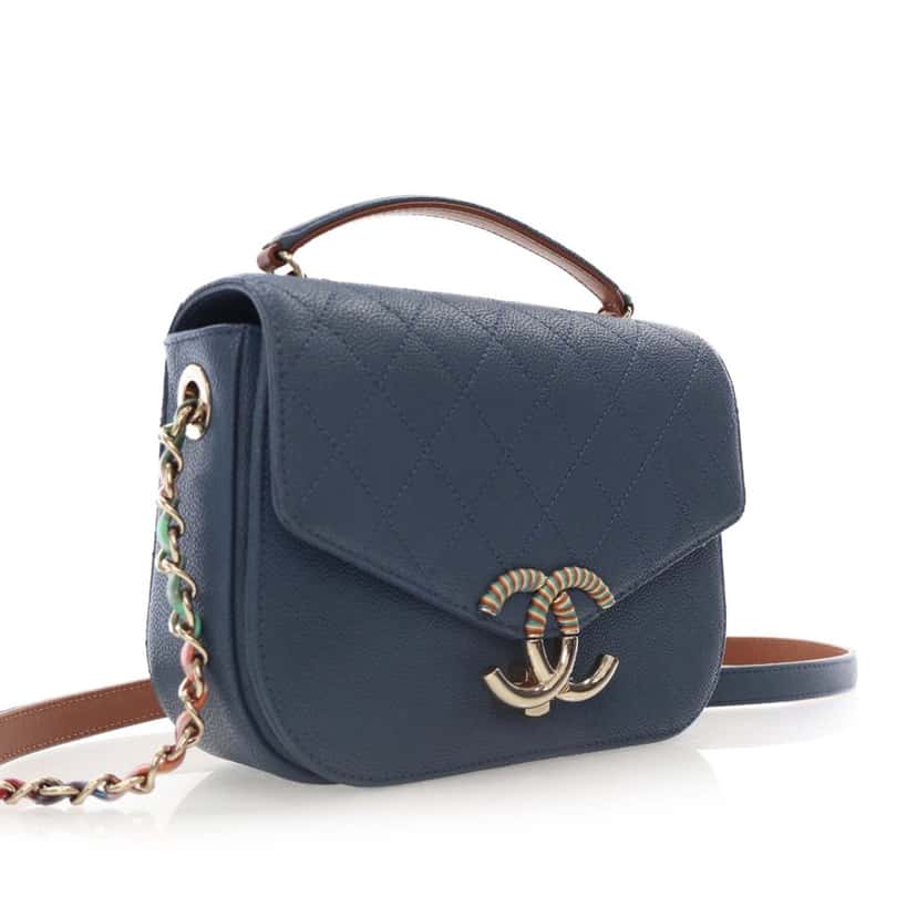 Chanel Small Caviar Paris Cuba Thread Around Flap Blue Leather Good condition - Inside View