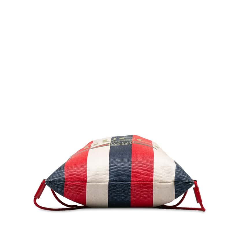 Gucci Canvas Sylvie Stripe Logo Drawstring Backpack Red Canvas Good condition - Model View