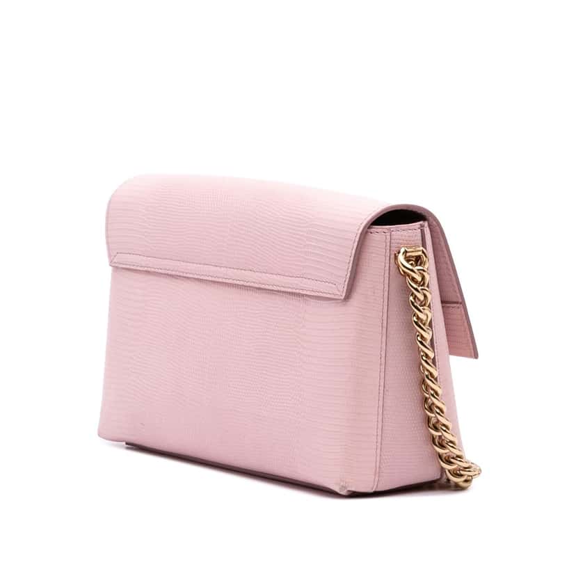 Dolce & Gabbana Iguana Embossed Calfskin Crystal Embellished DG Millennials Crossbody Pink Leather Good condition - Back View
