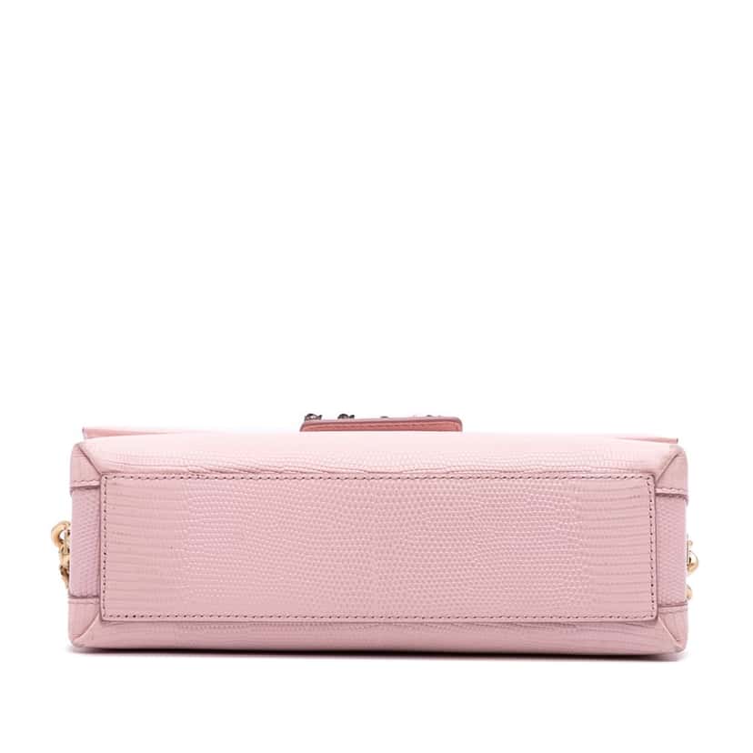 Dolce & Gabbana Iguana Embossed Calfskin Crystal Embellished DG Millennials Crossbody Pink Leather Good condition - Inside View