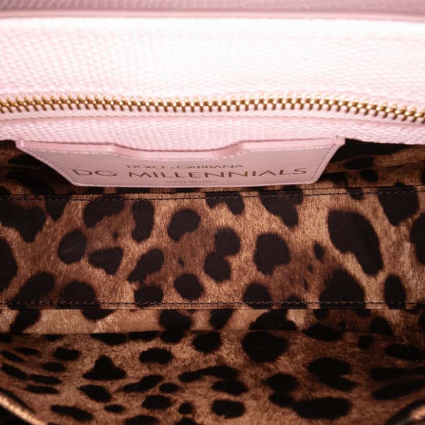 Dolce & Gabbana Iguana Embossed Calfskin Crystal Embellished DG Millennials Crossbody Pink Leather Good condition - Model View