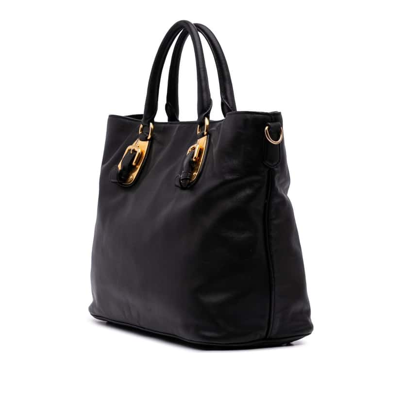 Prada Soft Calf Open Convertible Shopping Tote Black Leather Good condition - Back View