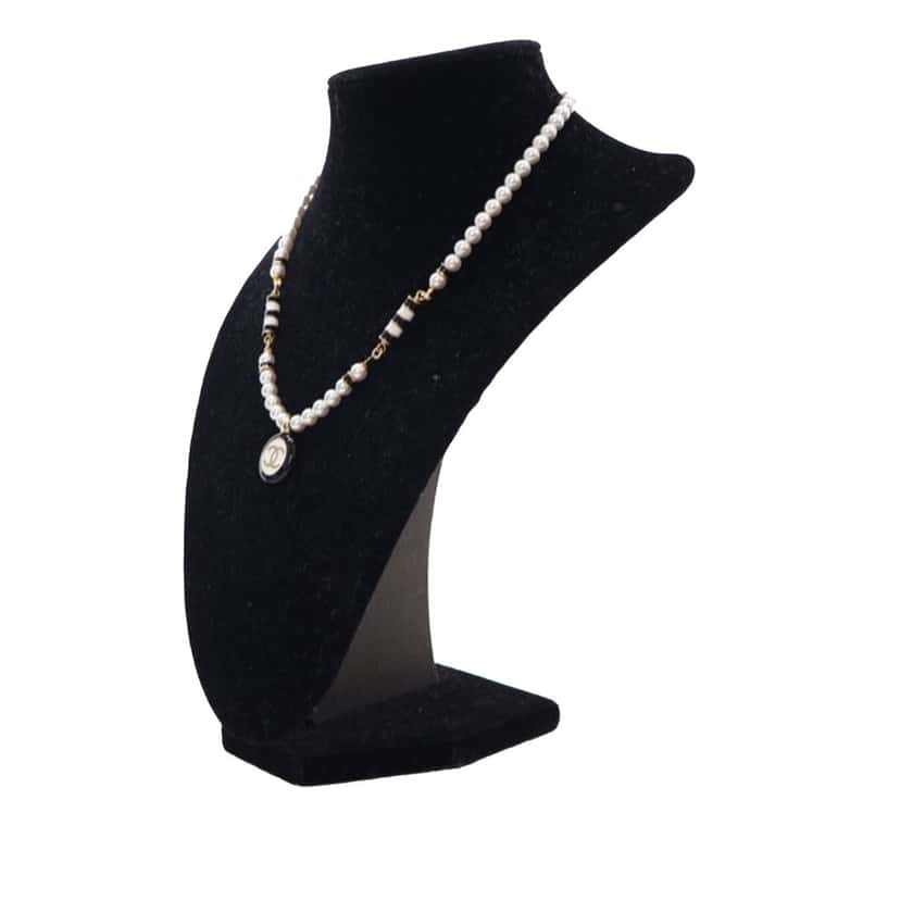 Chanel Gold Plated Faux Pearl CC Pendant Necklace Gold Metal Good condition - Back View
