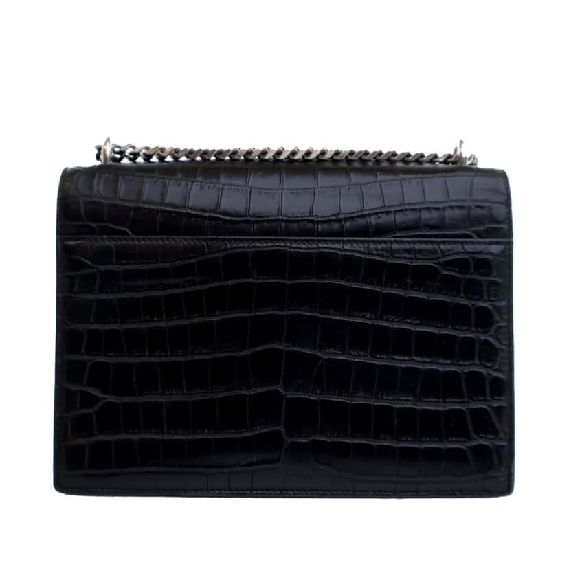 Saint Laurent Medium Croc Embossed Calfskin Sunset Flap Crossbody Blue Leather Good condition - Inside View