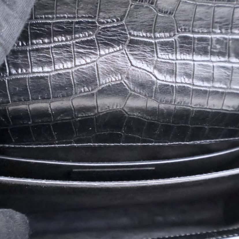 Saint Laurent Medium Croc Embossed Calfskin Sunset Flap Crossbody Blue Leather Good condition - Box View