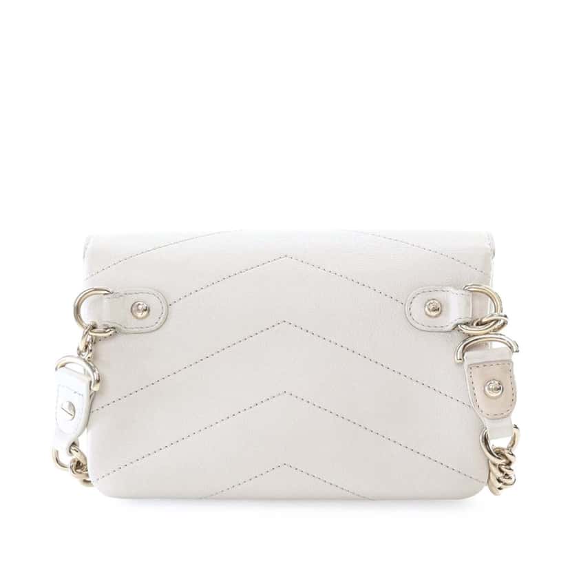 Chanel Quilted Sheepskin Double Chevron Belt Bag White Leather Good condition - Inside View